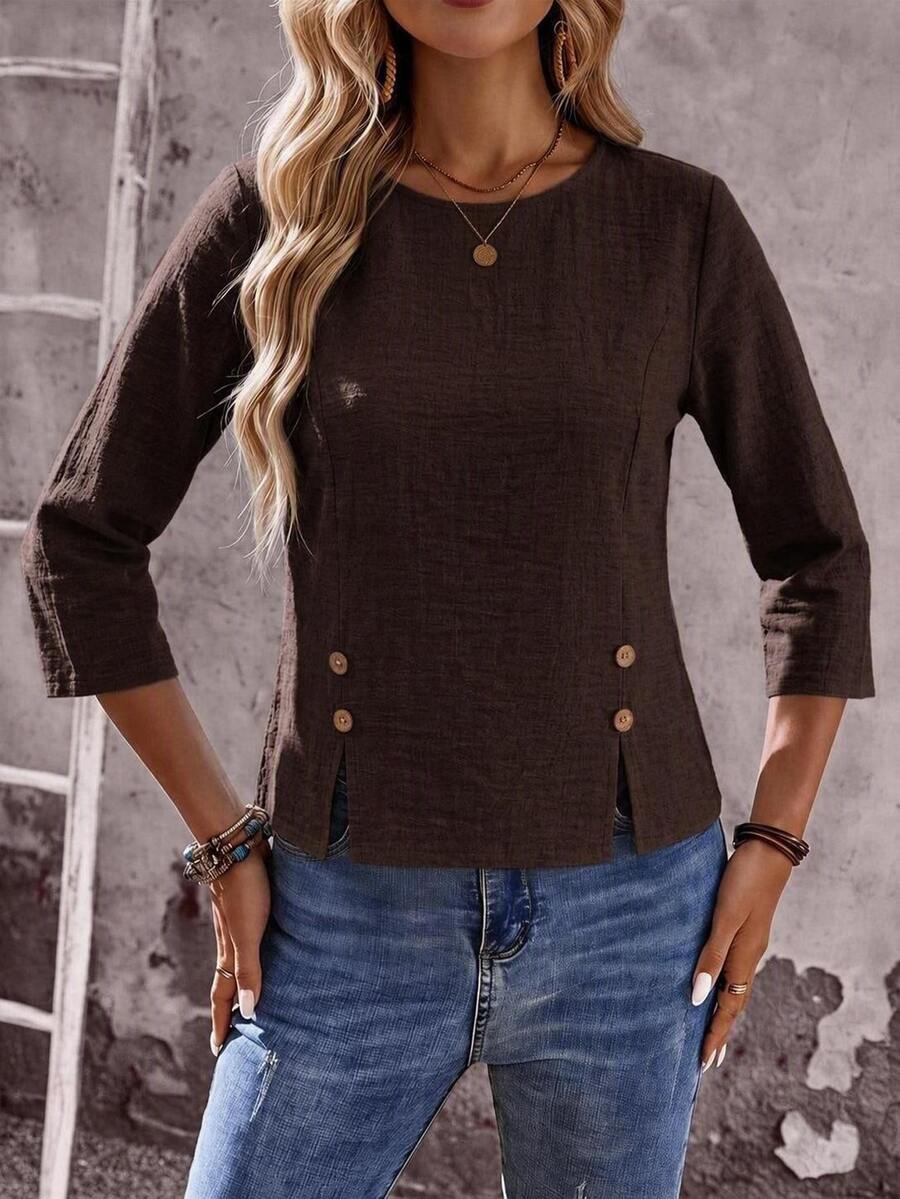 EMERY ROSE Women's Winter Clothing Women's Solid Color Casual Daily Wear Blouse Tea Party Everyday Dark Brown Fall - Chocolate Brown - View 1