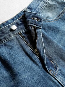 ROMWE MEN Nostalgic Vintage Washed Denim Fashion Distressed Printed Casual Men's Jeans - Blue - View 6