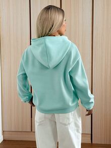 SHEIN EZwear 女款純色極簡休閒百搭長袖衛衣 薄荷藍 秋季校園風 - 綠色 - 查看 2