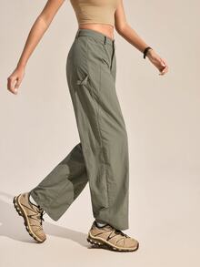 Exploreva Exploreva Women's Solid Color Pocket Hiking Pants, Sporty Casual - Green - View 3