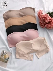 SHEIN 5件組優雅舒適女款無肩帶無縫內衣 多色 - 彩色 - 查看 1