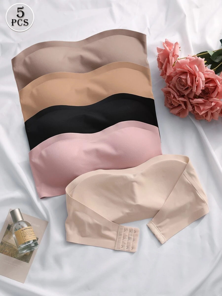 SHEIN 5件組優雅舒適女款無肩帶無縫內衣 多色 - 彩色 - 查看 1
