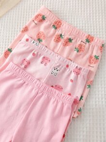 SHEIN 6件套女宝宝可爱草莓图案荷叶边圆领短袖短裤针织柔软透气夏季睡衣套装 - 彩色 - 查看 5