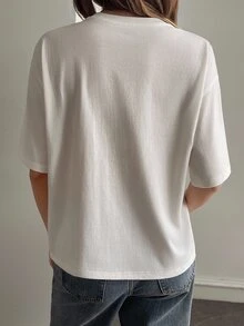 Livesso Autumn/Winter New Loose Casual Round Neck Basic Women's Short Sleeve - White - View 2