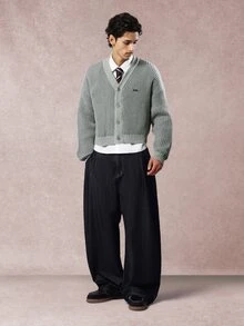 SUMWON Crop Fit Ribbed Knit Button-Front Cardigan With V-Neck And Tonal Buttons Cozy Fall Winter Layering Sweater - Dark Green - View 7