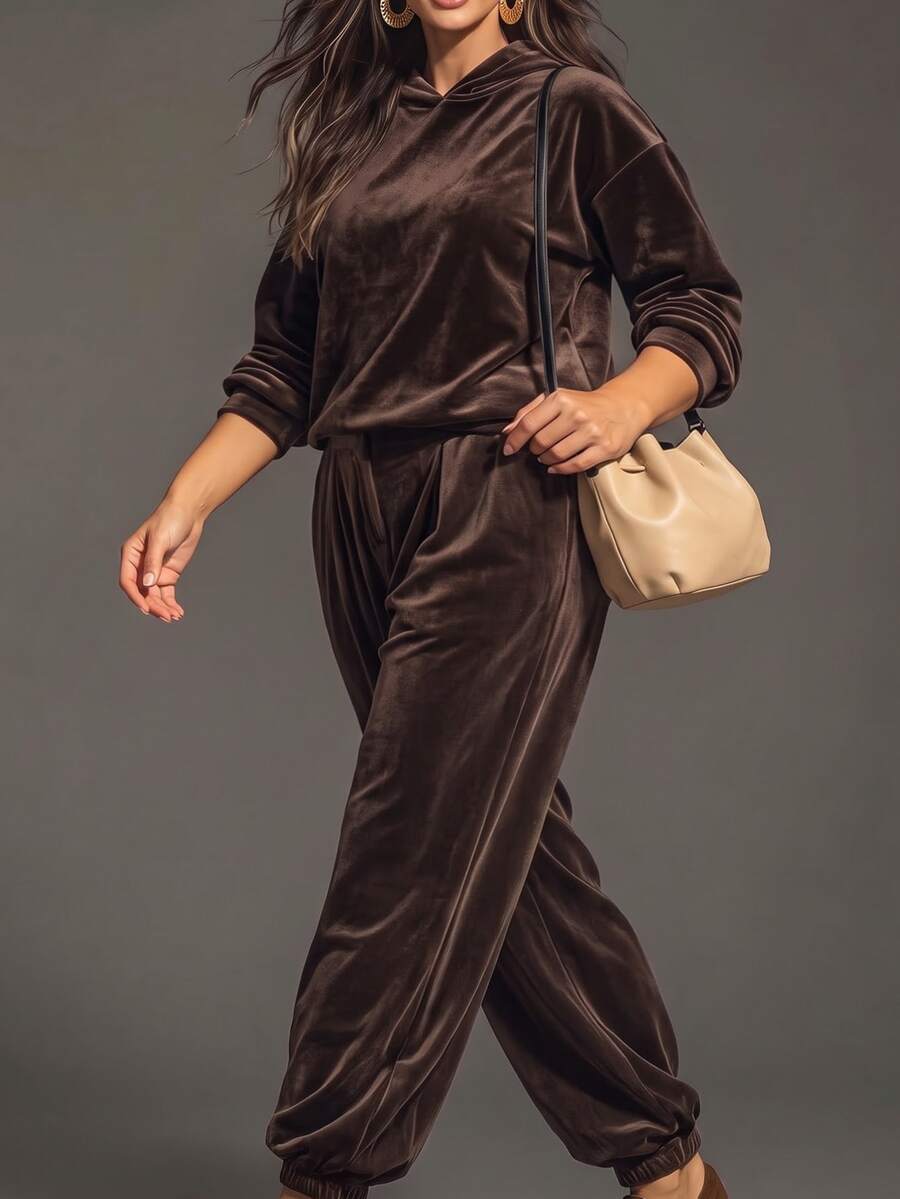 Linhara CURVE Conjunto de dos piezas de terciopelo de punto para mujer talla grande otoño - Marrón Mocha - Ver 1