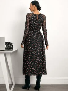 MaterniWear Elegant New Floral A-Line Maternity Dress (Round Neck, Long Sleeve) – Suitable For Work/Commuting (Autumn) Fall - Black - View 5