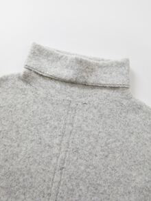 SHEIN Women Turtleneck Batwing Short Sleeve Knit Poncho, Loose Fit Heathered Knit Cape Sweater Top - Light Grey - View 6
