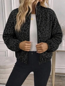 SHEIN LUNE Women's Printed Zip-Up Elastic Waist Long Sleeve Casual Hooded Sweatshirt Jacket, Autumn/Winter - Multicolor - View 3