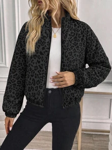 SHEIN LUNE Women's Printed Zip-Up Elastic Waist Long Sleeve Casual Hooded Sweatshirt Jacket, Autumn/Winter - Multicolor - View 5
