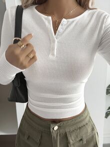 Livesso 女士修身圆领半拉链长袖T恤，特殊面料 - 白色 - 查看 6