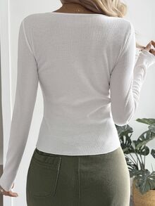 Livesso 女士修身圆领半拉链长袖T恤，特殊面料 - 白色 - 查看 2