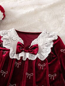 SHEIN 女童蕾絲拼接蝴蝶結裝飾居家休閒洋裝 - 彩色 - 查看 7