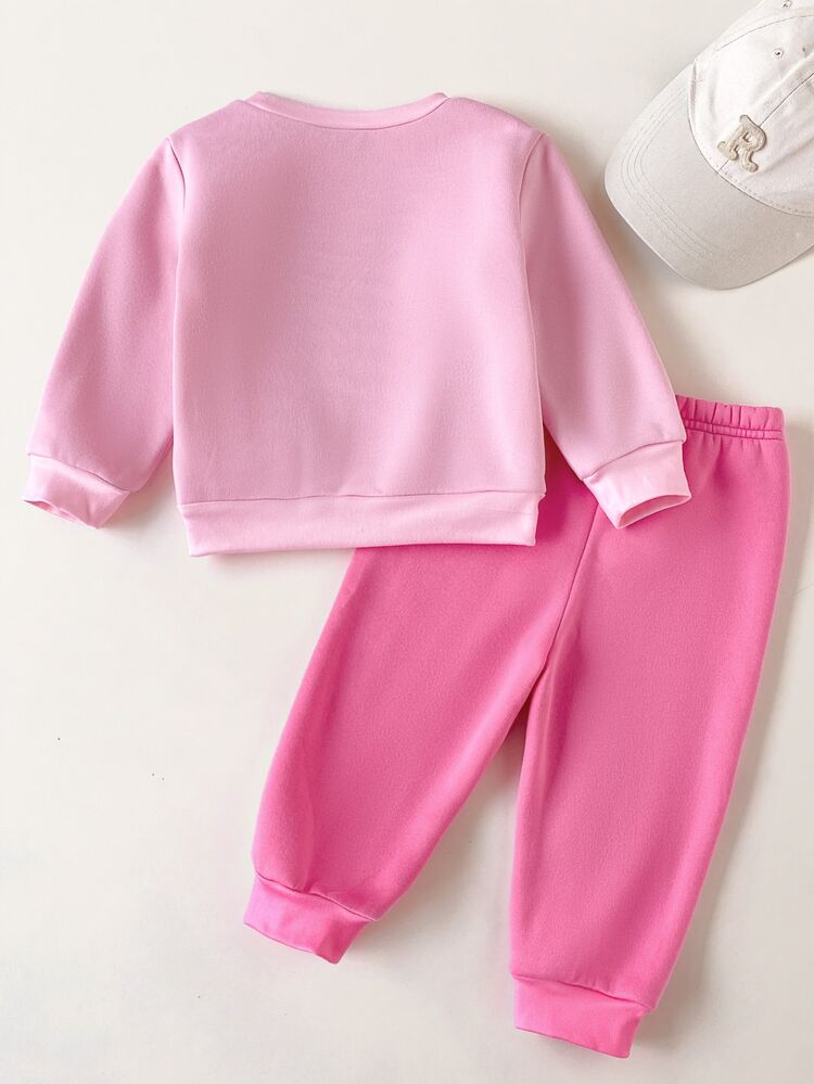 LOONEY TUNES X SHEIN Baby Girl Cartoon Print Long Sleeve Sweatshirt And Sweatpants Casual Set - Pink - View 4