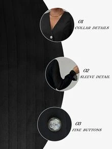 Modelyn Lady's Elegant And Romantic Suit Jacket, With V-Neck Design, Pleated Cut, Fitted Silhouette, Suitable For Business Wear, Women's Winter Clothing - Black - View 9
