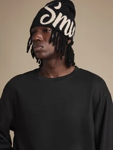 SUMWON Oversized Long Sleeve Crew Neck Waffle Knit Panel Tee With Smooth Contrast Sleeves Relaxed Fit Casual Top For Fall Winter - Black - View 4