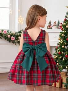 SHEIN Young Girl Woven Plaid Kids Round Neck Casual Sleeveless Dress - Multicolor - View 1