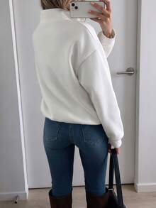 SHEIN ICON Women's Solid Color Dropped Shoulder Long Sleeve Frog Button Zipper Placket Casual Sweatshirt - White - View 2