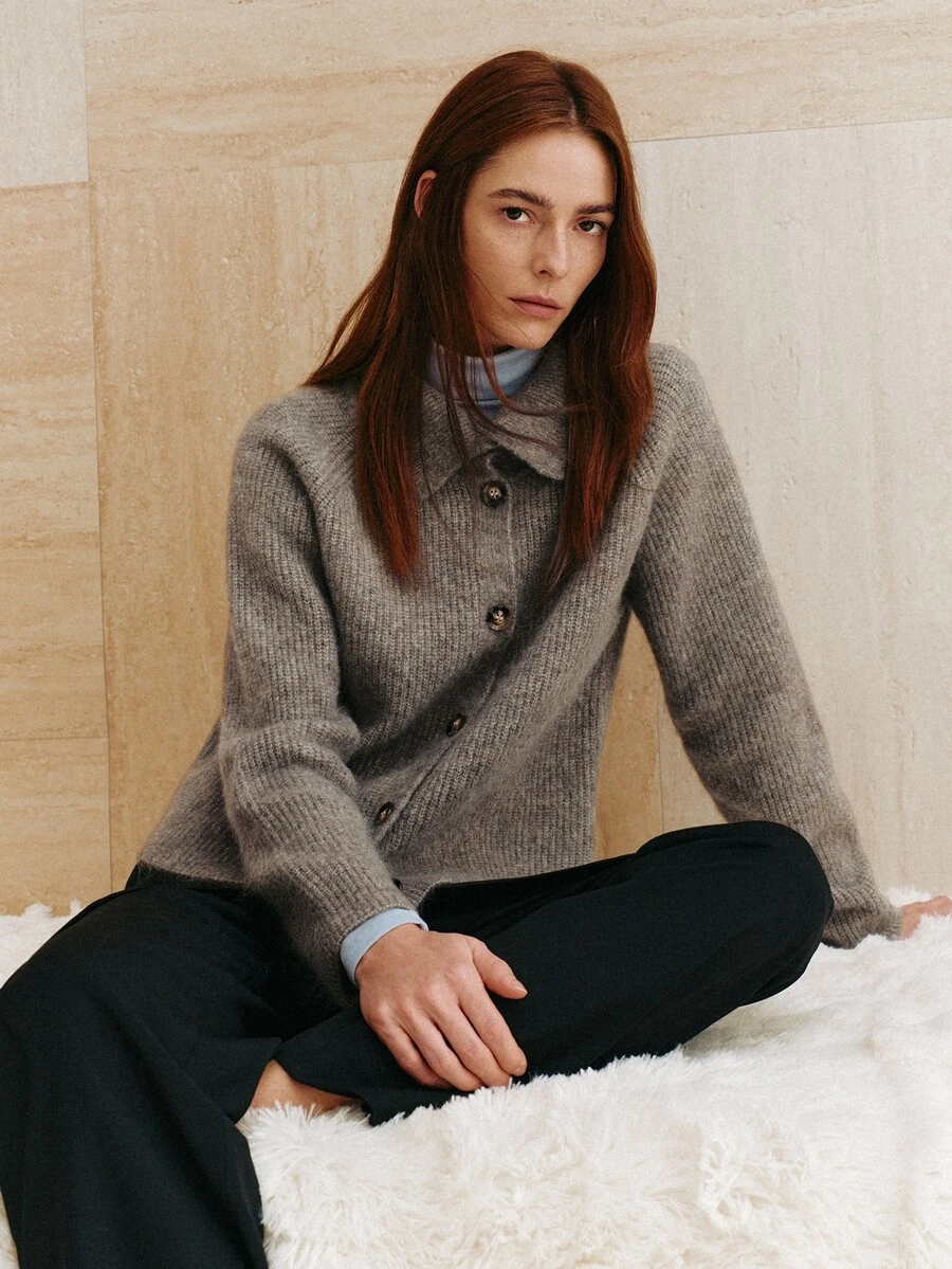 MOTF PREMIUM WOMEN'S HIGH NECK WOOL COMFORTABLE CARDIGAN - Grey - View 1
