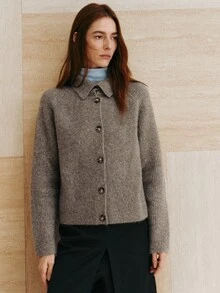 MOTF PREMIUM WOMEN'S HIGH NECK WOOL COMFORTABLE CARDIGAN - Grey - View 4