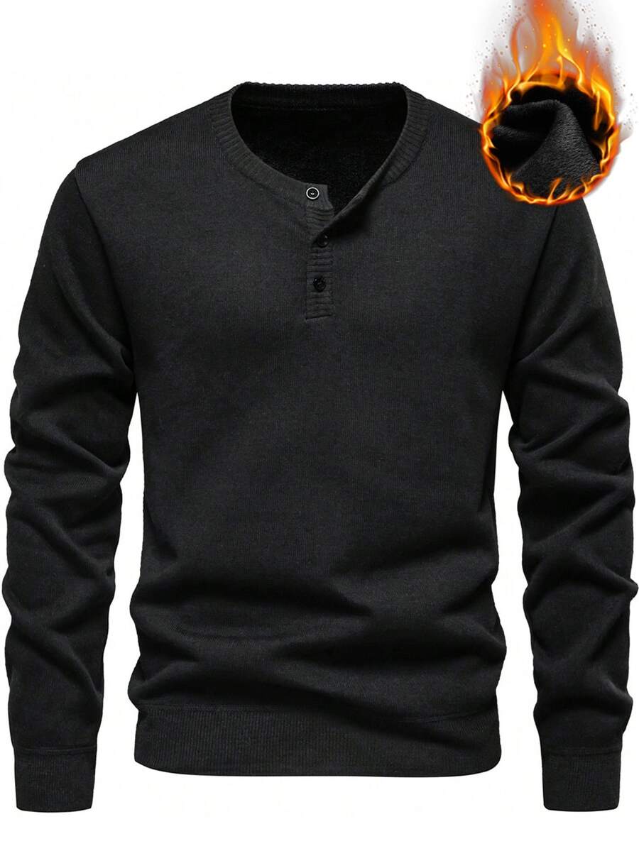 Manfinity CasualKnits 男士拼色休閒百搭日常穿著長袖針織衫 - 黑色 - 查看 1