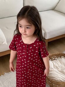 Dazy Kids Infant/Baby Girls' Floral Print Comfortable Loungewear Summer - Burgundy - View 4