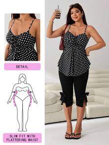 Solflare Plus Size Polka Dot Print Camisole Evening Date Night Summer Elegant Flapper 1920s - Black and White - View 2