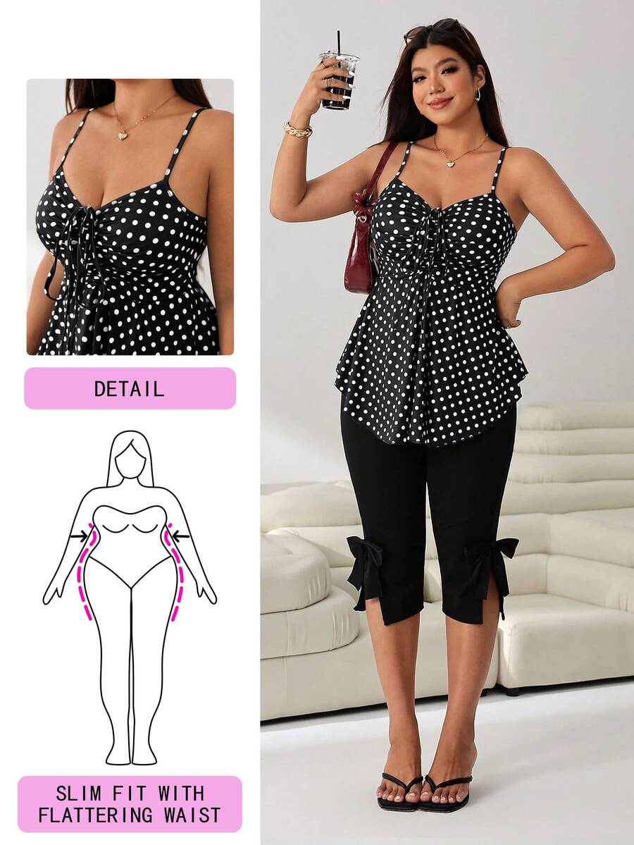 Solflare Plus Size Polka Dot Print Camisole Evening Date Night Summer Elegant Flapper 1920s