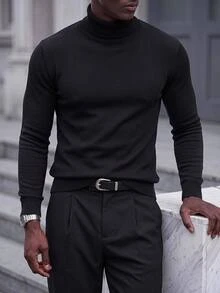 Mainfolk 男士長袖純色休閒圓領針織衫，適合萬聖節、聖誕節、冬季派對與秋季穿著 - 黑色 - 查看 10