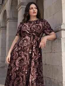 Anewsta Fashionable Modern Casual Commute Paisley Print Women's Dress - Black - View 4