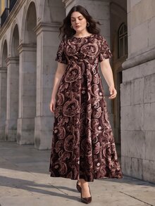 Anewsta Fashionable Modern Casual Commute Paisley Print Women's Dress - Black - View 3
