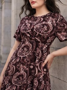 Anewsta Fashionable Modern Casual Commute Paisley Print Women's Dress - Black - View 2