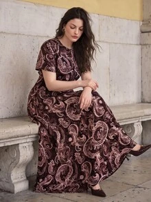 Anewsta Fashionable Modern Casual Commute Paisley Print Women's Dress - Black - View 1