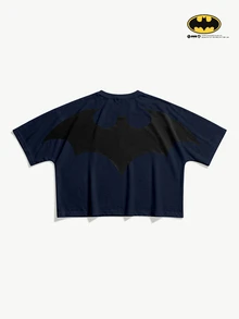 BATMAN X SHEIN STYNVO Men's Bat Print Crew Neck Short Sleeve Casual T-Shirt - Navy Blue - View 1