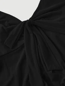 SHEIN MOD Plus Size Black Valentine's Day Mesh Camisole, Bow Strap Tea Party Vacation Vacation Summer Elegant - Black - View 4