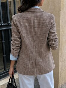 SHEIN Women's New Retro Brown Plaid Slim Fit Blazer A Versatile, Fashionable Staple Perfect For Daily Commuting And Casual Wear;Suitable For Fall/Winter. - Coffee Brown - View 3