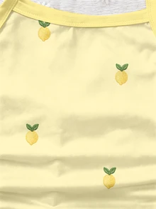 SHEIN Sparklyn Lemon Print Camisole With Soft Texture And Fresh Vibe, Clean Shoulder Strap Lines, Lively Cute Lemon Embroidery Vacation Summer Casual Light Yellow - Yellow - View 4