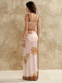 Florisole 2025 Women's New Vintage Paisley Elegant Backless Vacation Style 3 Pieces Swimwear With Skirt - Multicolor - View 2