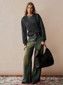 Florisole Women's Elegant Casual Studded Faux Distressed Print Sweatshirt Daily Casual - Dark Grey - View 4