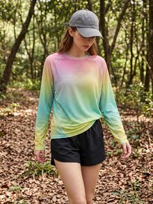 Exploreva Women's Gradient Color Casual Versatile Daily Outdoor T-Shirt - Multicolor - View 7