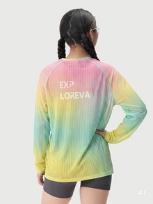 Exploreva Women's Gradient Color Casual Versatile Daily Outdoor T-Shirt - Multicolor - View 3
