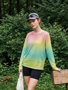 Exploreva Women's Gradient Color Casual Versatile Daily Outdoor T-Shirt - Multicolor - View 6