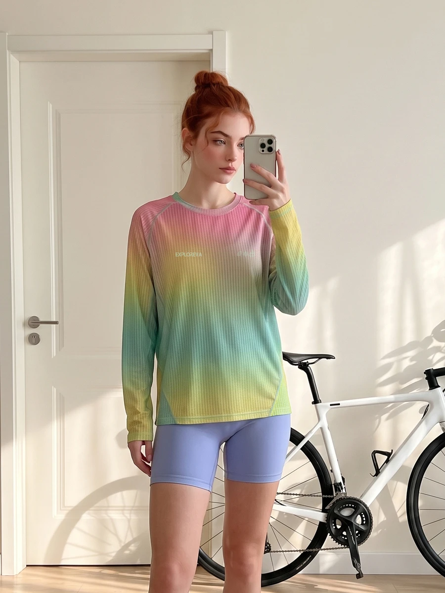 Exploreva Women's Gradient Color Casual Versatile Daily Outdoor T-Shirt - Multicolor - View 1