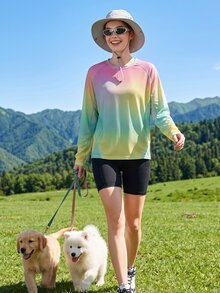 Exploreva Women's Gradient Color Casual Versatile Daily Outdoor T-Shirt - Multicolor - View 4