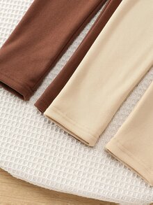 Girls' Fall/ Flannel Long Pants Khaki Brown Multi-Piece Set, High Waist Design With 3D Embroidery - Multicolor - View 8