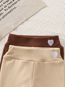 Girls' Fall/ Flannel Long Pants Khaki Brown Multi-Piece Set, High Waist Design With 3D Embroidery - Multicolor - View 6