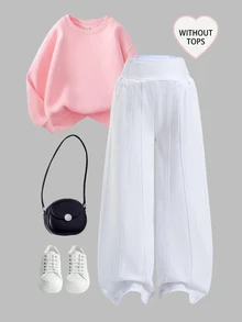 SHEIN 女款高腰寬腿牛仔褲，四季休閒度假風，白色水洗牛仔色，彈性腰頭＋對比縫線設計，寬鬆寬腿版型，輕盈柔軟舒適的高級棉牛仔面料，百搭日常穿搭，可搭配T恤與短版上衣，適合所有季節 - 白色 - 查看 2