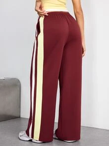 SHEIN Dewbera Women's Casual Sports Loose Pants With Side Stripes - Burgundy - View 2