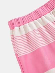SHEIN Tween Girl Crew Neck Colorblock Patchwork Long Sleeve Sweatshirt And Elastic Waist Long Pants 2 Pieces Set - Pink - View 5