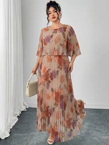 Reflora Plus Size Women's Summer Dress Elegant Pleated Chiffon Semi-Sheer Long Flowy Pretty Dress - Multicolor - View 6